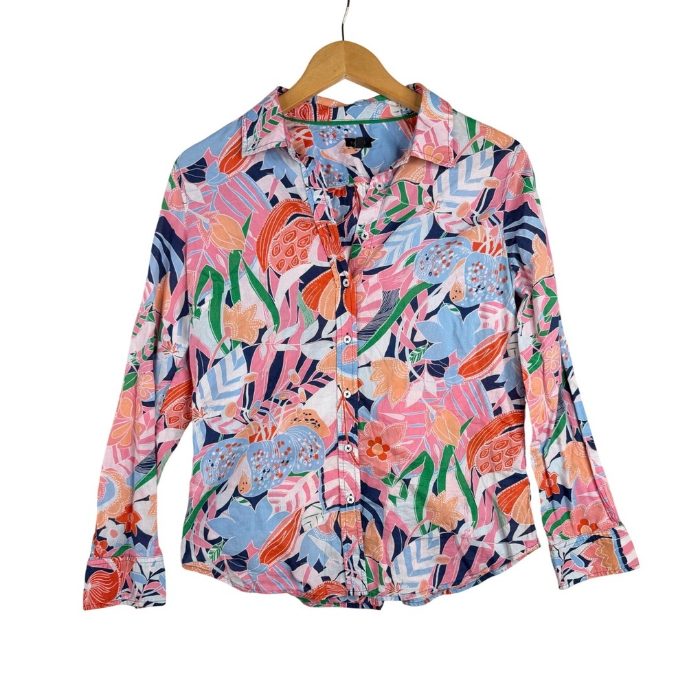 Talbots Womens Cotton Button Front Shirt Size Medium Marvelous Floral Print Pink